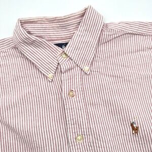 Polo Ralph Lauren Yarmouth Men 15.5-33 Button Down Shirt Red Striped Long Sleeve